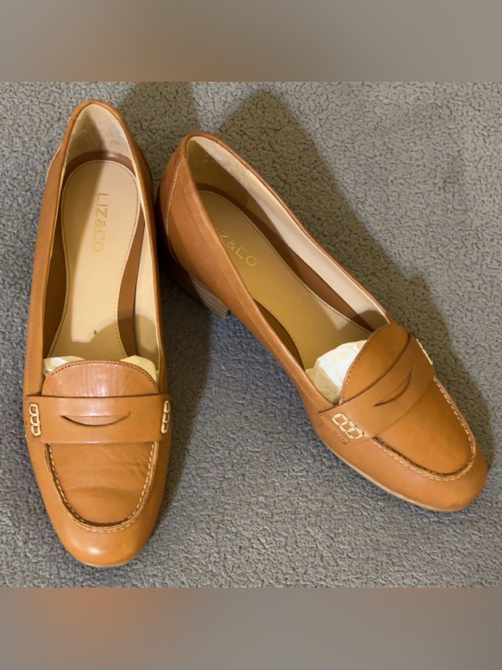 liz & co. Tan Leather Loafers - Classic Penny Loafer Flats